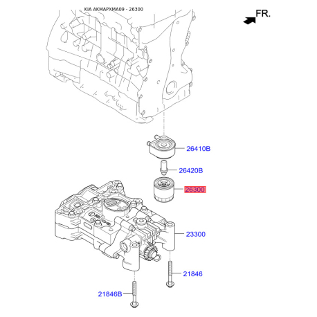 Фільтр масляний 26310-3CAA0 Mobis - 263103CAA0 - схема з каталогу 26300, AKMAPXMA09 263103CAA0