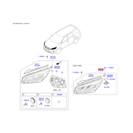 Фара основна ліва 92101-C5600 Mobis - 92101C5600 - схема з каталогу 92101A, KRUSPC518 92101C5600