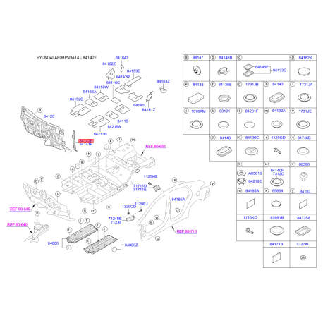 Ізоляція крила права 84126-3X000 Mobis - 841263X000 - схема з каталогу 84142F, AEURPSDA14 841263X000