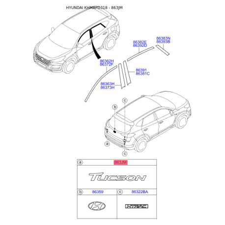 Эмблема задней и боковой двери, капота 86310-D3500 Mobis - 86310D3500 - схема с каталога 863JM, KHMAPD318 86310D3500