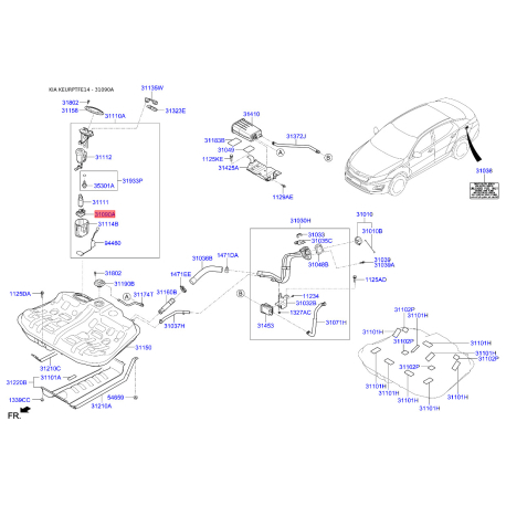 Прокладка датчик рівня палива 31090-3R000 Mobis - 310903R000 - схема з каталогу 31090A, KEURPTFE14 310903R000