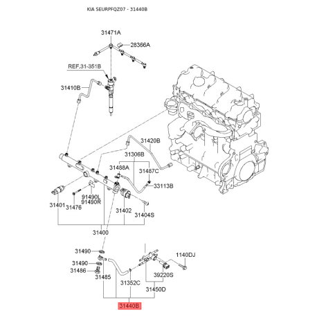 Топливопровод 31440-27902 Mobis - 3144027902 - схема с каталога 31440B, SEURPFQZ07 3144027902