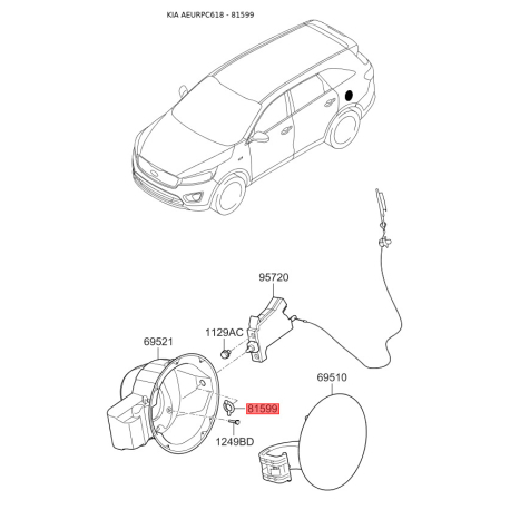 Корпус горловини під лючок бензобака 81599-3S000 Mobis - 815993S000 - схема з каталогу 81599, AEURPC618 815993S000