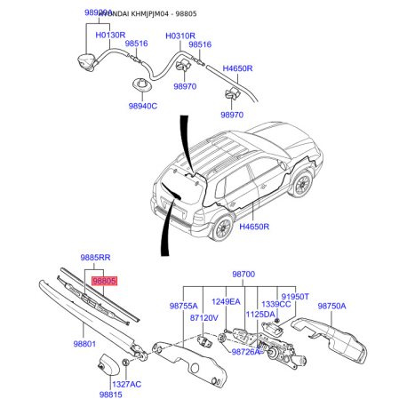 Резинка склоочисника 98825-2E000 Mobis - 988252E000 - схема з каталогу 98805, KHMJPJM04 988252E000