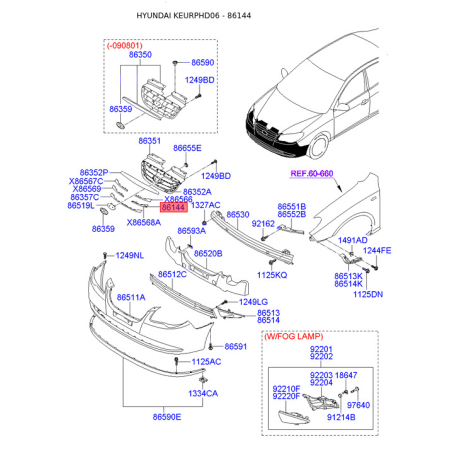 Шумоізоляція (теплоізоляція) капота 86352-2H510 Mobis - 863522H510 - схема з каталогу 86144, KEURPHD06 863522H510