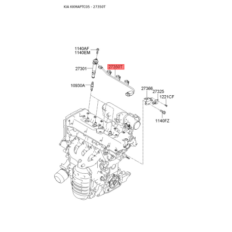 Проводка (жгут, коса) системы зажигания 27350-26620 Mobis - 2735026620 - схема с каталога 27350T, KKMAPTC05 2735026620