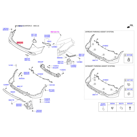Бампер верхній 86611-2W500 Mobis - 866112W500 - схема з каталогу 86611E, KEURPDM15 866112W500