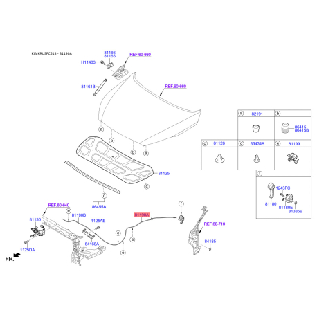 Тросик замка капота 81190-C5000 Mobis - 81190C5000 - схема с каталога 81190A, KRUSPC518 81190C5000