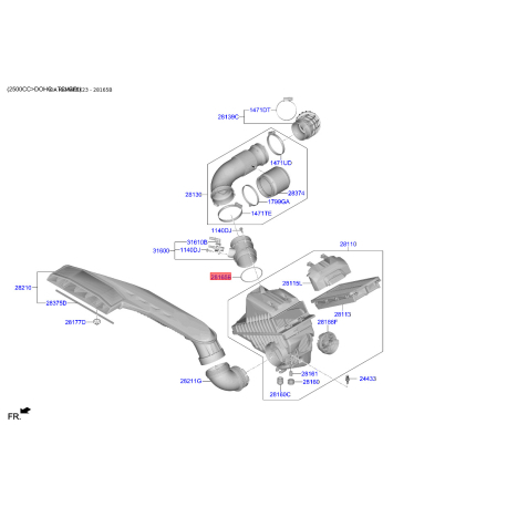 Уплотнительное кольцо, трубка нагнетаемого воздуха 28165-3A000 Mobis - 281653A000 - схема с каталога 28165B, KKMAPEX23 281653A000