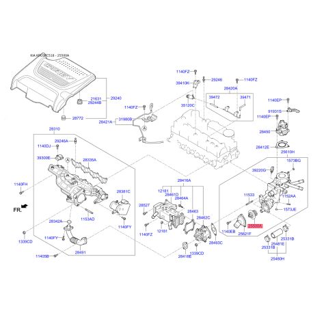 Термостат охолоджувальної рідини 25500-3C150 Mobis - 255003C150 - схема з каталогу 25500A, KRUSPC518 255003C150