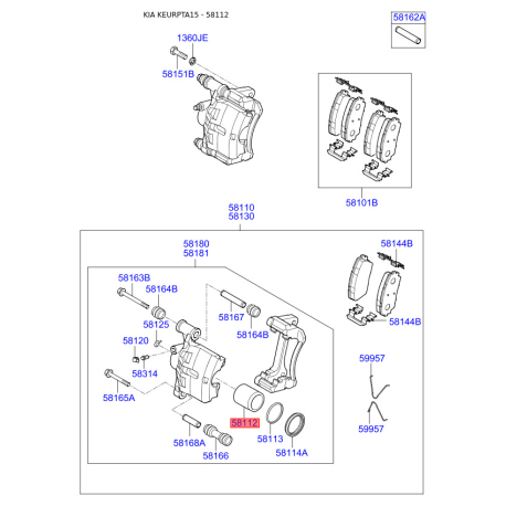 Поршень гальмівного супорта 58112-32001 Mobis - 5811232001 - схема з каталогу 58112, KEURPTA15 5811232001