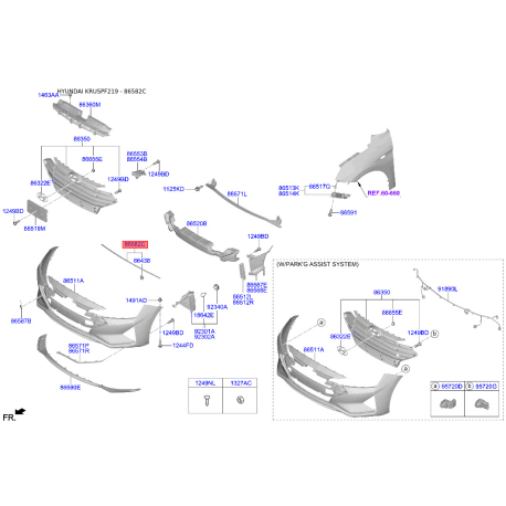 Ущільнювач капота 86570-F2AA0 Mobis - 86570F2AA0 - схема з каталогу 86582C, KRUSPF219 86570F2AA0