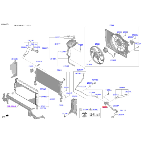 З'єднувальний патрубок, провід охолоджувальної рідини 25329-F3300 Mobis - 25329F3300 - схема з каталогу 25329, MKMAPM721 25329F3300