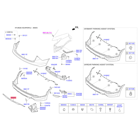 Накладка бампера нижняя (губа) 86665-2W000 Mobis - 866652W000 - схема с каталога 86665, KEURPDM12 866652W000