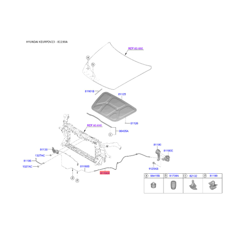 Тросик замку капота 81190-3S000 Mobis - 811903S000 - схема з каталогу 81190A, KEURPDV23 811903S000