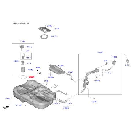 Кольцо уплотнительное топливной системы 31115-0W000 Mobis - 311150W000 - схема с каталога 31140B, KEURPEX23 311150W000