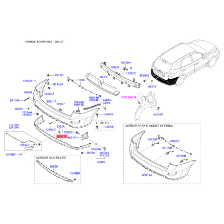Бампер нижній 86612-2BAA0 Mobis - 866122BAA0 - схема з каталогу 86611F, KEURPCM10 866122BAA0