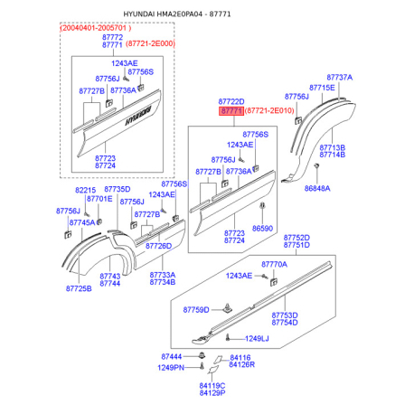 Молдинг порога, бампера і крила лівий 87721-2E000 Mobis - 877212E000 - схема з каталогу 87771, HMA2E0PA04 877212E000