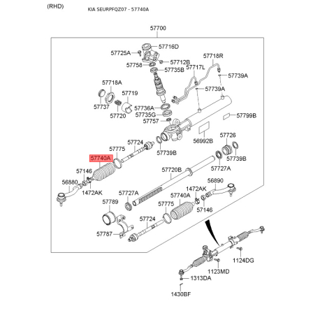 Чехол (пыльник, гофра) рулевого механизма 57740-2E000 Mobis - 577402E000 - схема с каталога 57740A, SEURPFQZ07 577402E000