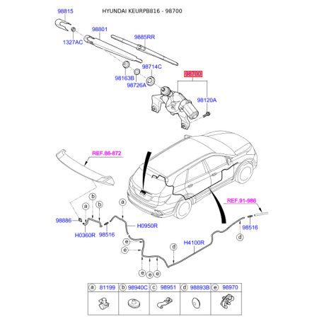 Двигун склоочисника 98700-B8000 Mobis - 98700B8000 - схема з каталогу 98700, KEURPB816 98700B8000