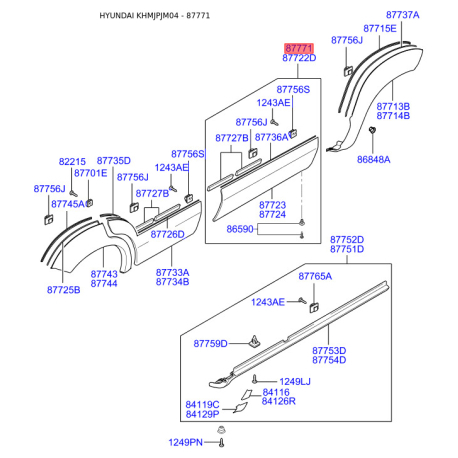 Молдинг порога, бампера и крыла левый 87721-2E010 Mobis - 877212E010 - схема с каталога 87771, KHMJPJM04 877212E010