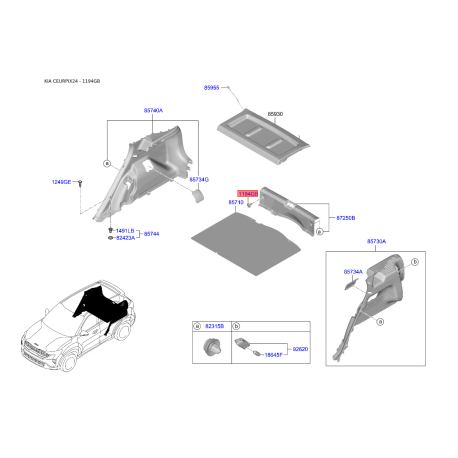 Пістон (кліпса) оббивки салону 0BF70-68865 Mobis - 0BF7068865 - схема з каталогу 1194GB, CEURPIX24 0BF7068865