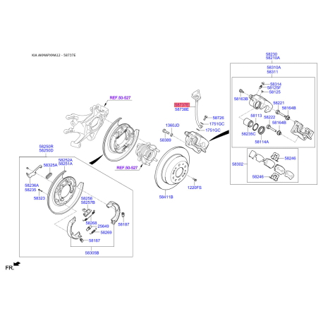 Шланг тормозной левый 58737-2P100 Mobis - 587372P100 - схема с каталога 58737E, AKMAPXMA12 587372P100