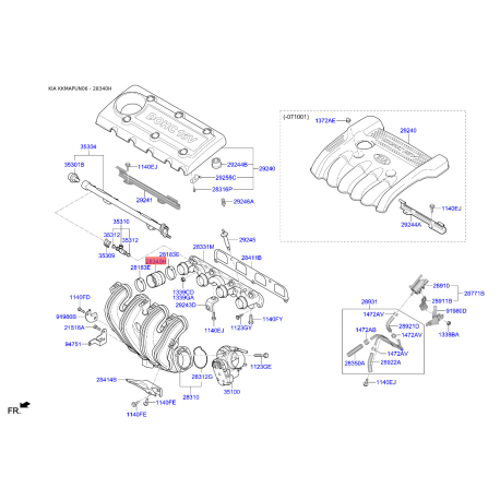 Впускна труба, підведення повітря 28340-25002 Mobis - 2834025002 - схема з каталогу 28340H, KKMAPUN06 2834025002