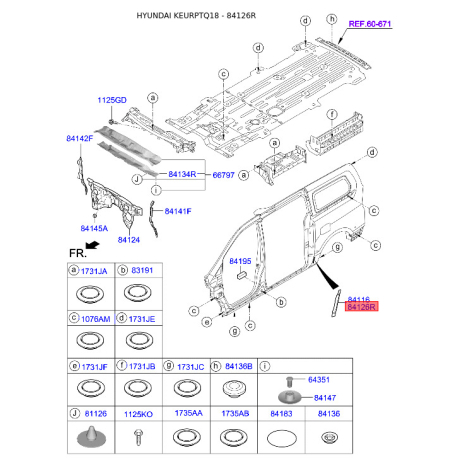 Накладка арки колеса наружная пластиковая правая 84126-1E000 Mobis - 841261E000 - схема с каталога 84126R, KEURPTQ18 841261E000