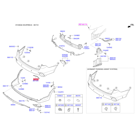 Кронштейн, буфер левый 86663-B8500 Mobis - 86663B8500 - схема с каталога 86733, KEURPB816 86663B8500