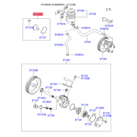 Кільце ущільнювача валу, насос гідропідсилювача 57150-1CA10 Mobis - 571501CA10 - схема з каталогу 57150B, KHMJPJM04 571501CA10