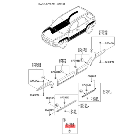 Молдинг порога, бампера і крила 87756-35000 Mobis - 8775635000 - схема з каталогу 87770A, SEURPFQZ07 8775635000