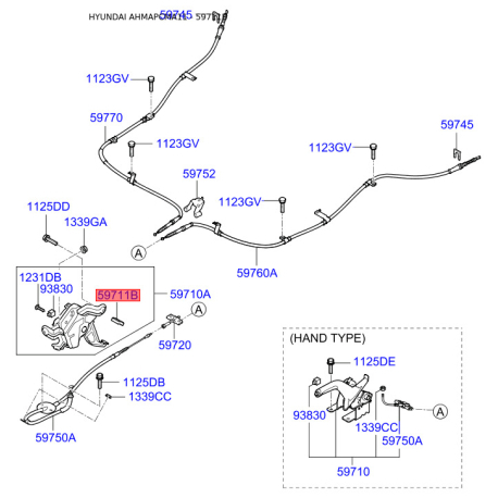 Накладка на педаль, педаль тормоза 59711-2B000 Mobis - 597112B000 - схема с каталога 59711B, AHMAPCMA11 597112B000
