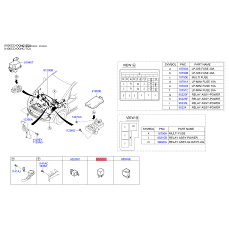 Багатофункціональне реле 95240-3X100 Mobis - 952403X100 - схема з каталогу 95220C, SEURPDN10 952403X100
