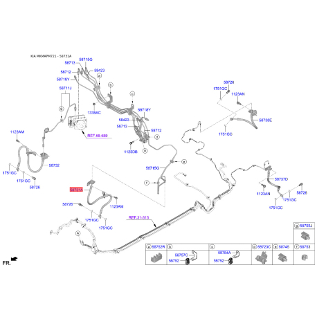 Шланг тормозной передний левый 58731-F2000 Mobis - 58731F2000 - схема с каталога 58731A, MKMAPM721 58731F2000