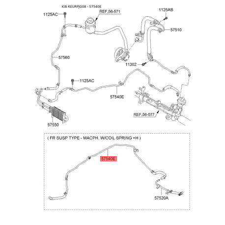 Гідравлічний шланг, кермо 57540-2T000 Mobis - 575402T000 - схема з каталогу 57540E, KEURPJG08 575402T000