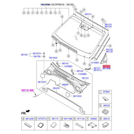 Накладка угловая наружного зеркала (на кузов) левая 86180-2W000 Mobis - 861802W000 - схема с каталога 86180, KEURPB816 861802W000