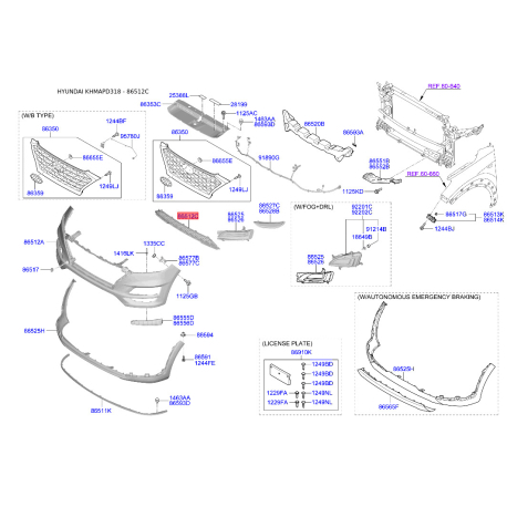 Решетка радиатора 86561-D3500 Mobis - 86561D3500 - схема с каталога 86512C, KHMAPD318 86561D3500