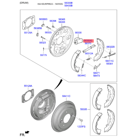 Гальмівна несуча пластина ліва 58350-1G000 Mobis - 583501G000 - схема з каталогу 58350G, KEURPM621 583501G000