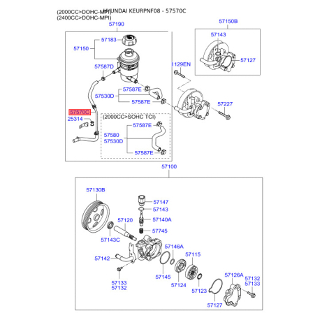 Гидравлический шланг(трубка), рулевое управление 57570-3K000 Mobis - 575703K000 - схема с каталога 57570C, KEURPNF08 575703K000