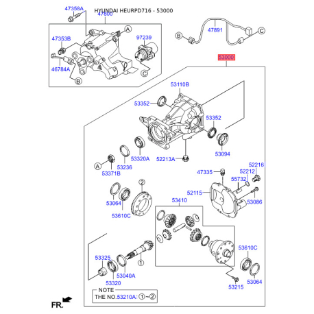 Диференціал у зборы мосту заднього 53000-3B520 Mobis - 530003B520 - схема з каталогу 53000, HEURPD716 530003B520