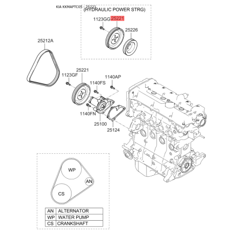 Шків помпи 25221-26001 Mobis - 2522126001 - схема з каталогу 25221, KKMAPTC05 2522126001