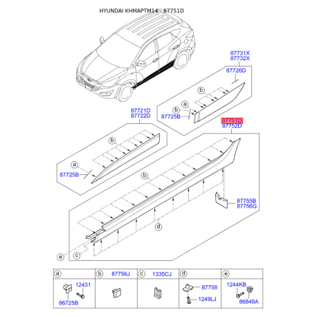 Обшивка порога ліва 87751-2S500 Mobis - 877512S500 - схема з каталогу 87751D, KHMAPTM14 877512S500