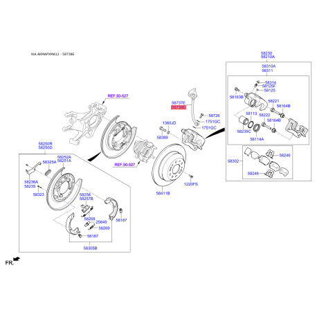 Шланг тормозной правый 58738-2P100 Mobis - 587382P100 - схема с каталога 58738E, AKMAPXMA12 587382P100