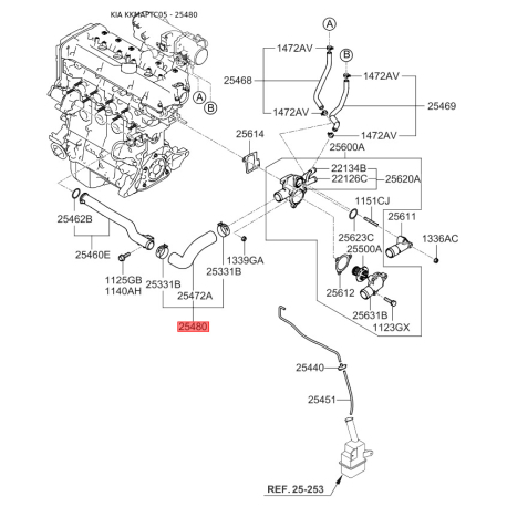 Масляний шланг 25480-26001 Mobis - 2548026001 - схема з каталогу 25480, KKMAPTC05 2548026001
