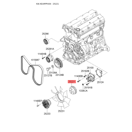 Шкив помпы 25221-4A000 Mobis - 252214A000 - схема с каталога 25221, KEURPPU04 252214A000