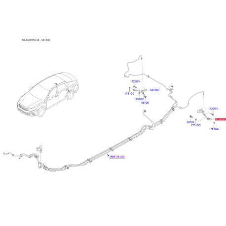 Шланг тормозной задний левый 58737-C1000 Mobis - 58737C1000 - схема с каталога 58737D, KEURPD418 58737C1000