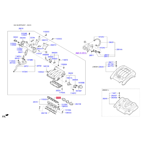 Прокладка впускного колектора 29215-37270 Mobis - 2921537270 - схема з каталогу 29215, SEURPFQZ07 2921537270