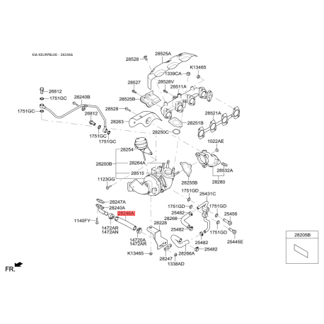 Шланг (патрубок) компресора 28246-4A421 Mobis - 282464A421 - схема з каталогу 28246A, KEURPBL06 282464A421