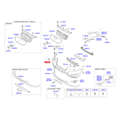 Бампер 86511-2B710 Mobis - 865112B710 - схема з каталогу 86511A, KEURPCM10 865112B710